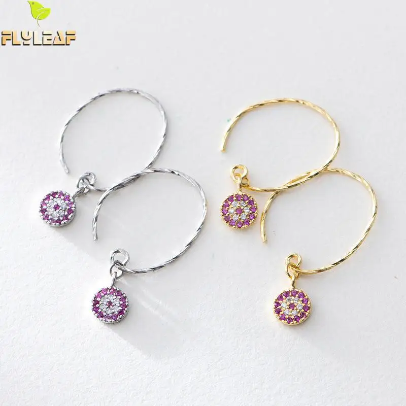 

Flyleaf 100% 925 Sterling Silver Round Purple Cubic Zirconia Drop Earrings For Women Fashion Party Jewelry