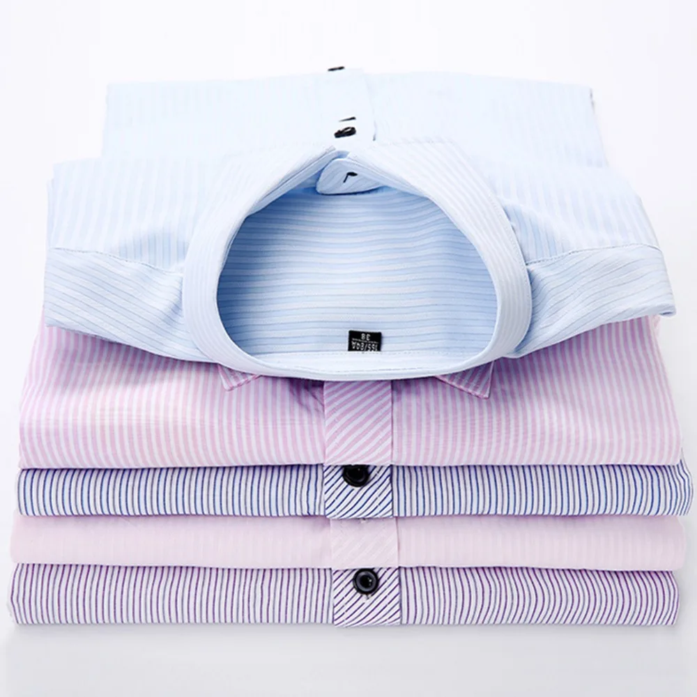 DAVYDAISY, Формальные рубашки с коротким рукавом, деловые мужские рубашки с отложным воротником, приталенные, высокое качество, полосатая рубашка, DS-217