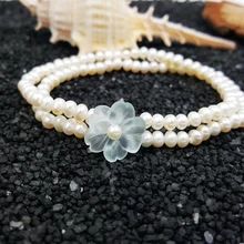 Lii Ji с натуральным синим кристаллом цветок, пресноводный жемчуг 925 пробы серебряный браслет