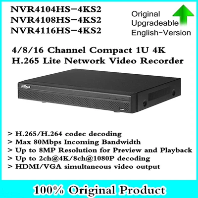 

NVR4104HS-4KS2 NVR4108HS-4KS2 NVR4116HS-4KS2 4K Lite NVR 4/8/16 Channel Compact 1U 4K H.265 ONVIF Network Video Recorder