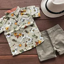 Новинка года, комплект детской одежды для мальчиков детская летняя футболка с короткими рукавами и отворотами+ короткие штаны комплект из двух предметов для малышей