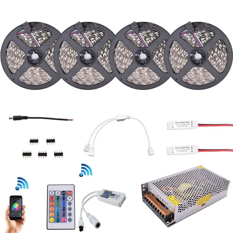

SMD 5050 1200 LEDs RGB LED Strip Kit Flexible Diode Tape Lights With 2.4G RF Remote RGB Controller Amplifier Wifi APP Control