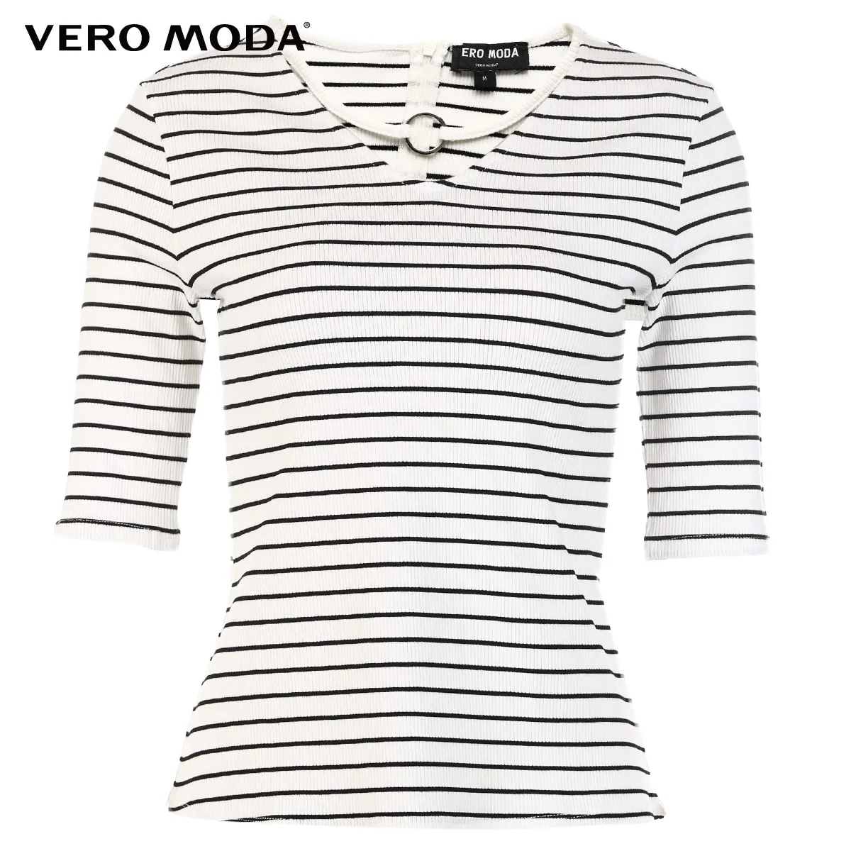 Vero Moda 2019 new neckline ring decorative stripe pattern half-sleeve sleeve T-shirt|3182T1513 Vero Moda 2019 new neckline ring decorative stripe pattern half-sleeve sleeve T-shirt|3182T1513