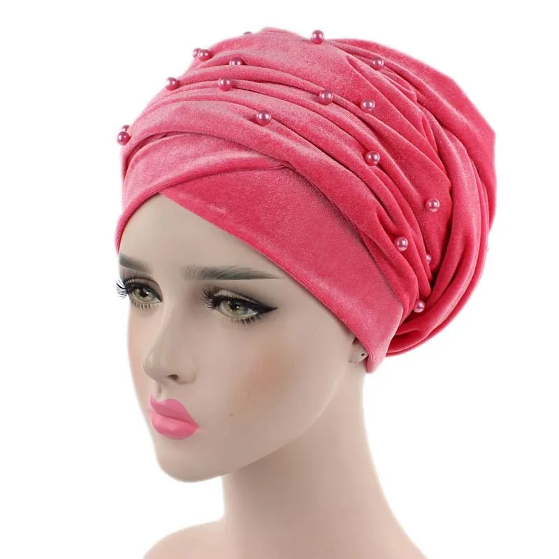 RUNMEIFA Дизайн мусульманский Skullies& Beanies бархатный шарф шапка для дам роскошный бренд жемчужный головной шарф африканская шапка