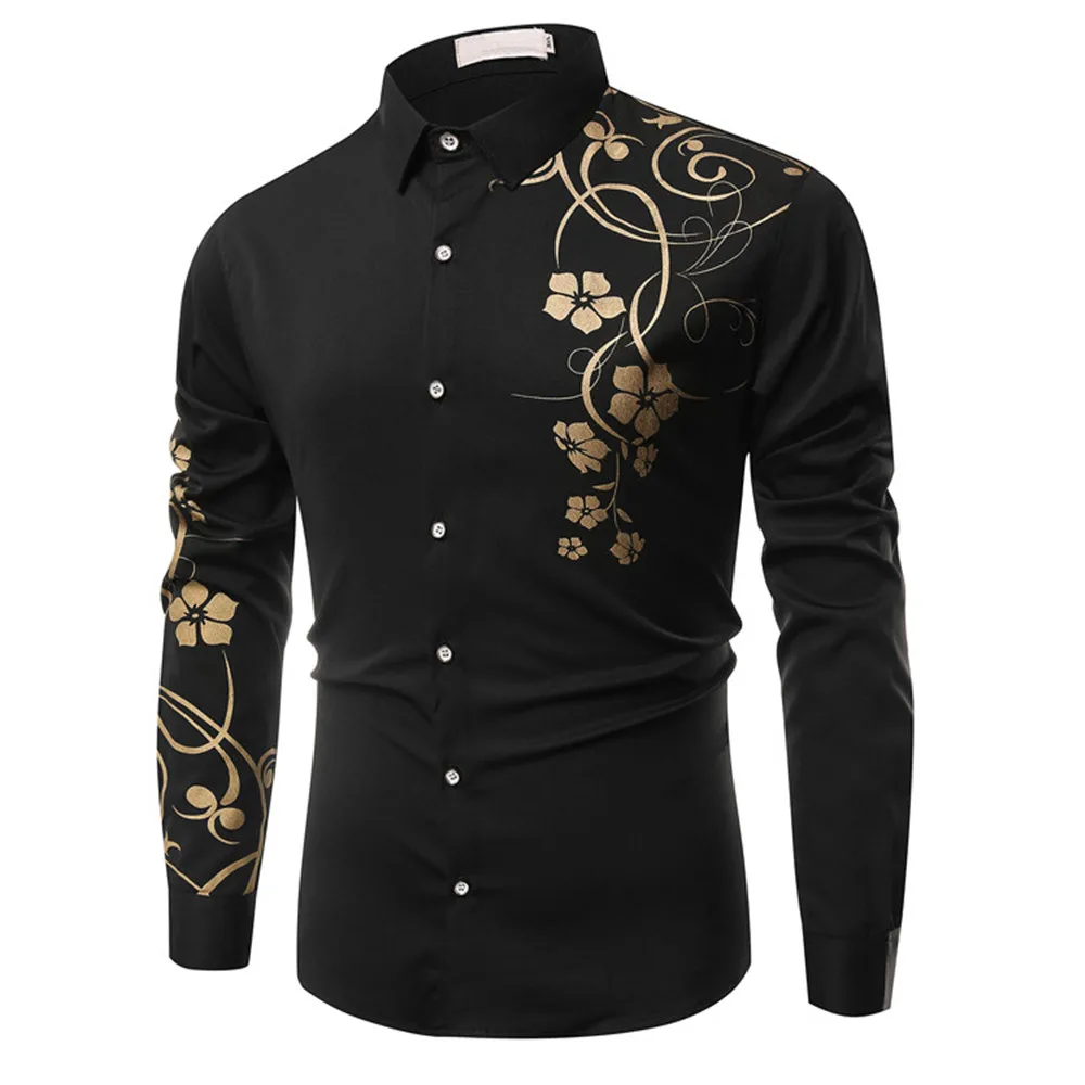 

Elegant Floral Male Shirt Handsome Man Slim Blouse Dinner Clothes Long Sleeve Men Printed Blusa Korean Style Boys Casual Shirts
