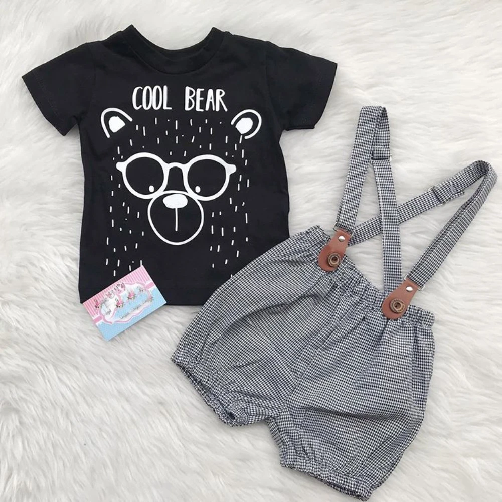 Emmaaby/комплекты одежды для маленьких мальчиков и девочек; хлопковые топы с короткими рукавами и рисунком медведя+ шорты на лямках; летняя одежда