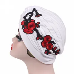 Теплый вышивка розы цветок тюрбан шляпа замечательный Кепки модные Чемо Hat шапочка платок Обёрточная бумага Кепки