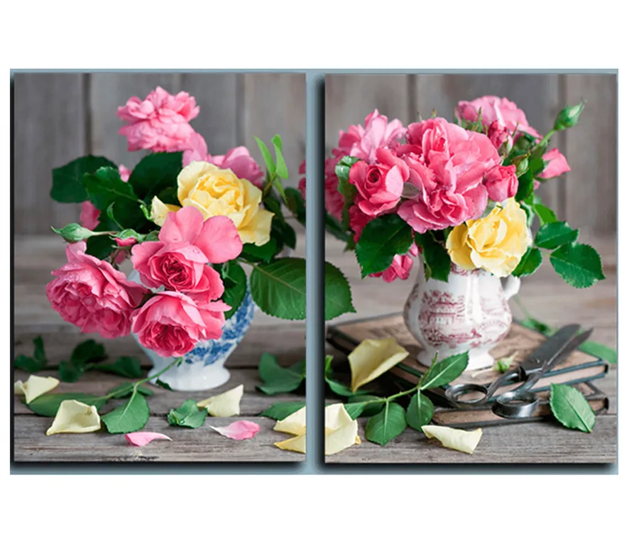 DIY 2pcs Rose Flowers 5d Diamond Painting diamond Embroidery Cross Stitch full square Diamond mosaic Rhinestone stickers Decor