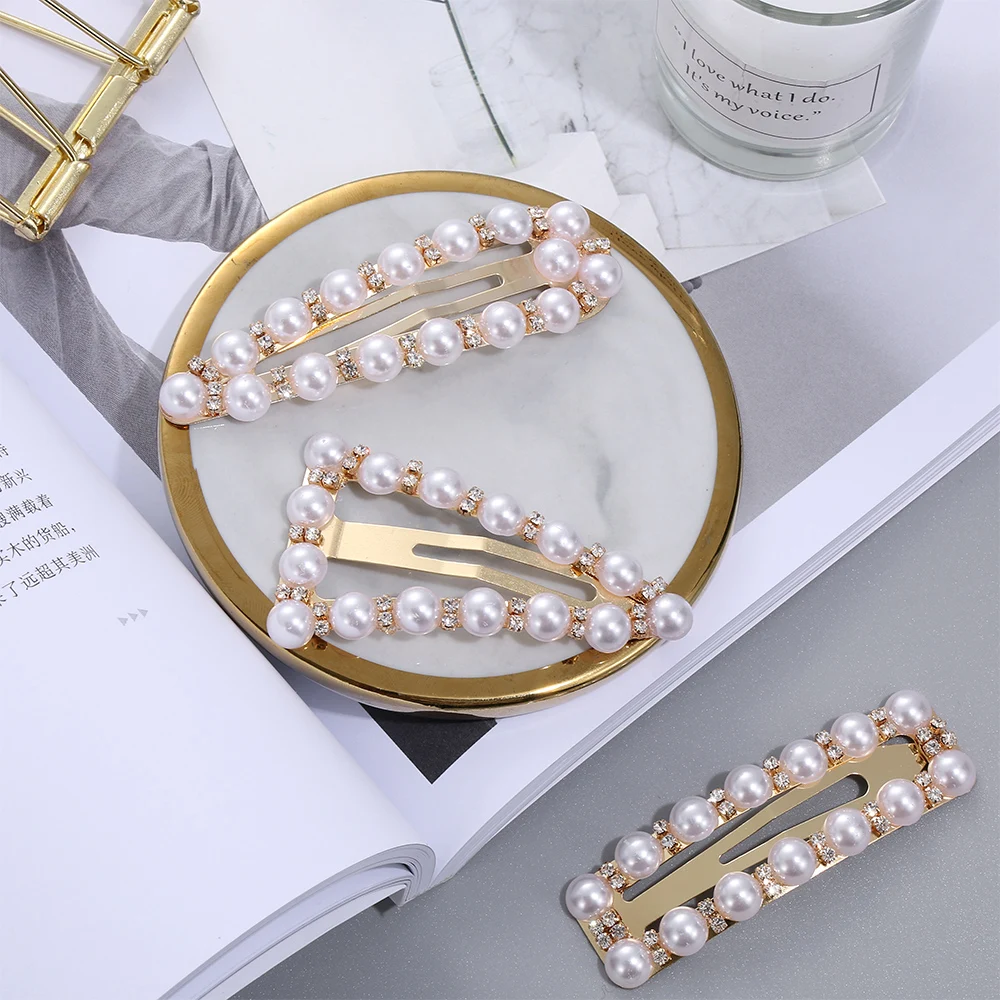 

Fashion Rhinestone Pearl Hairpins Girls Barrettes HairPins For Women Geometric Hair Clip Headwear Styling Tools Wedding Jewelry