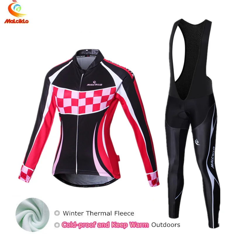

2018 Long Sleeve Cycling Jersey Women Winter Cycling Sets Thermal Fleece Maillot Cycling Clothing And Gel Pad Bib Pants Suits