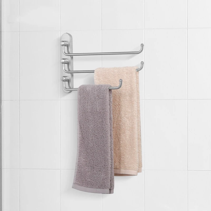 

ANHO Adjustable Stainless Steel Sanding Towel Hooks Three Layers of Clothing Racks Bathroom Towel Stick Nailing Wall Hanger