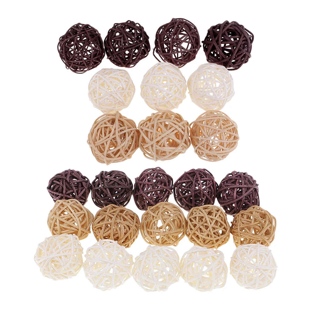 Mixed Rattan Wicker Ball Wedding Decorations Ornaments 3/5cm for Christmas Party