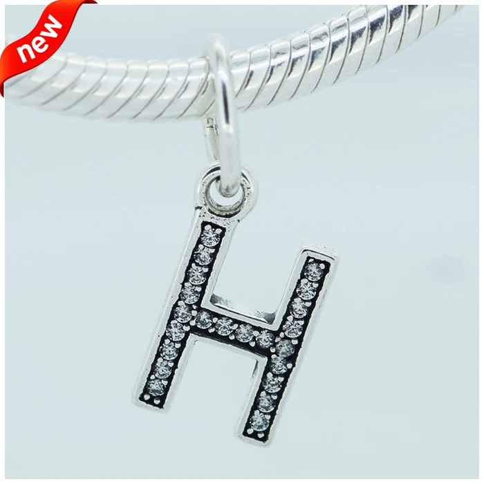 Fits Pandora Charms Bracelet DIY Beads Letter H Dangle with Clear Cubic