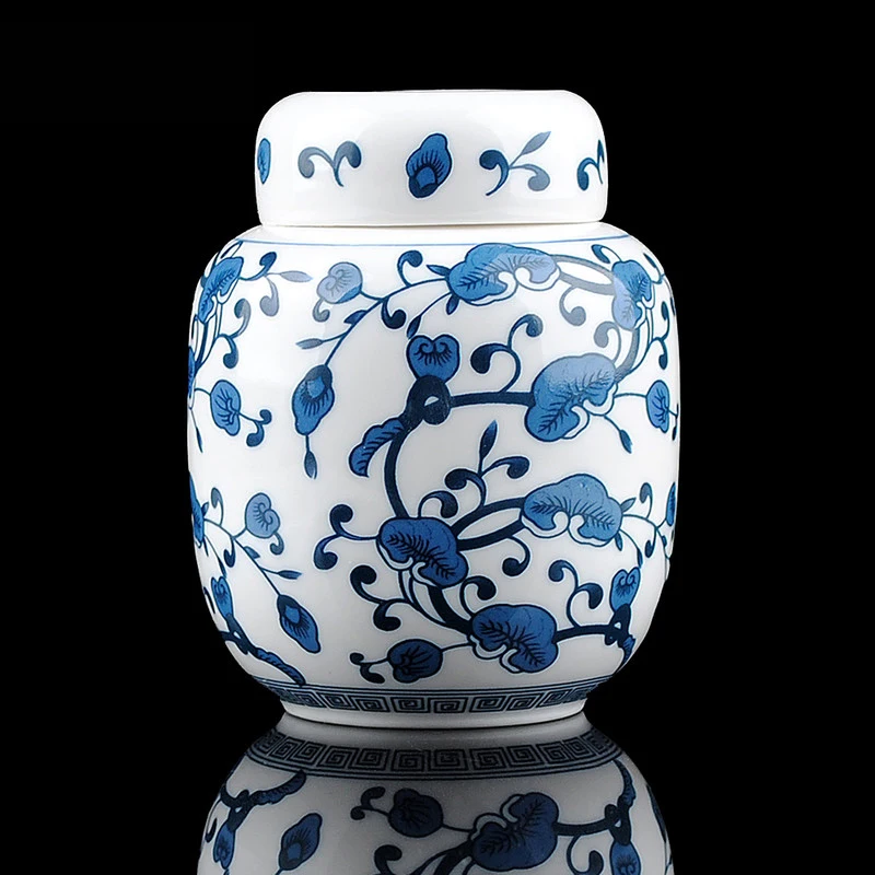 

Traditional Chinese Style Classic Jingdezhen Tea Caddy Box White and Blue Porcelain Sealed Kung Fu Tea Jar Storage Canister