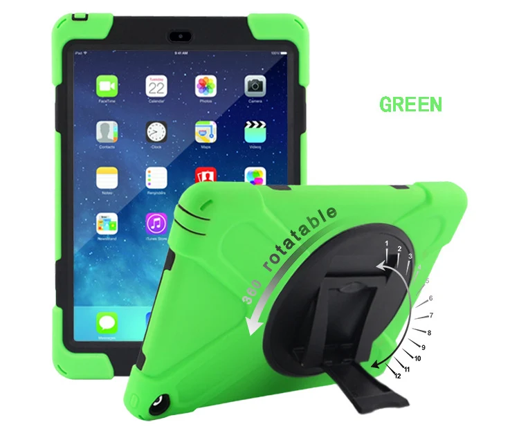 Green Для iPad Pro 11 противоударный чехол, прочный Чехол с 360 градусов поворачивающаяся подставка/ремешок на руку/чехол на плечо - Цвет: Green