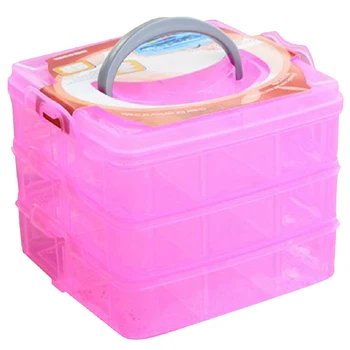 

Craft Beads Jewellery Storage Organiser Container Compartment Tool 3 layers (Pink)