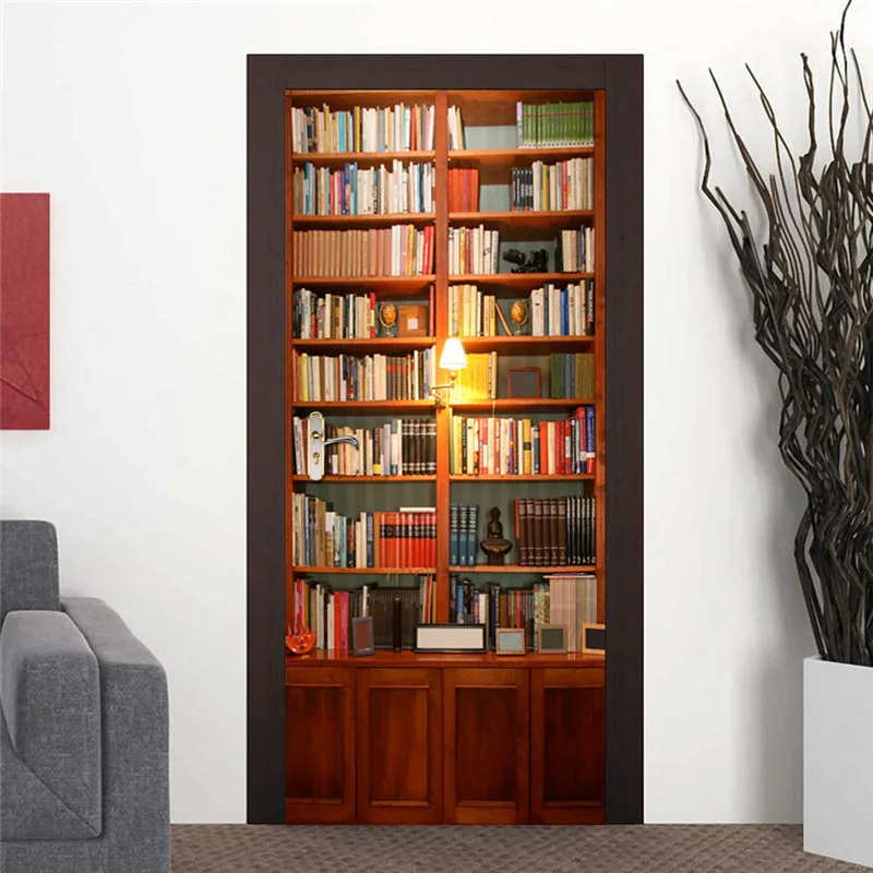 77X200CM Book Shelf Vinyl Door Sticker Removable Home Decoration Wall