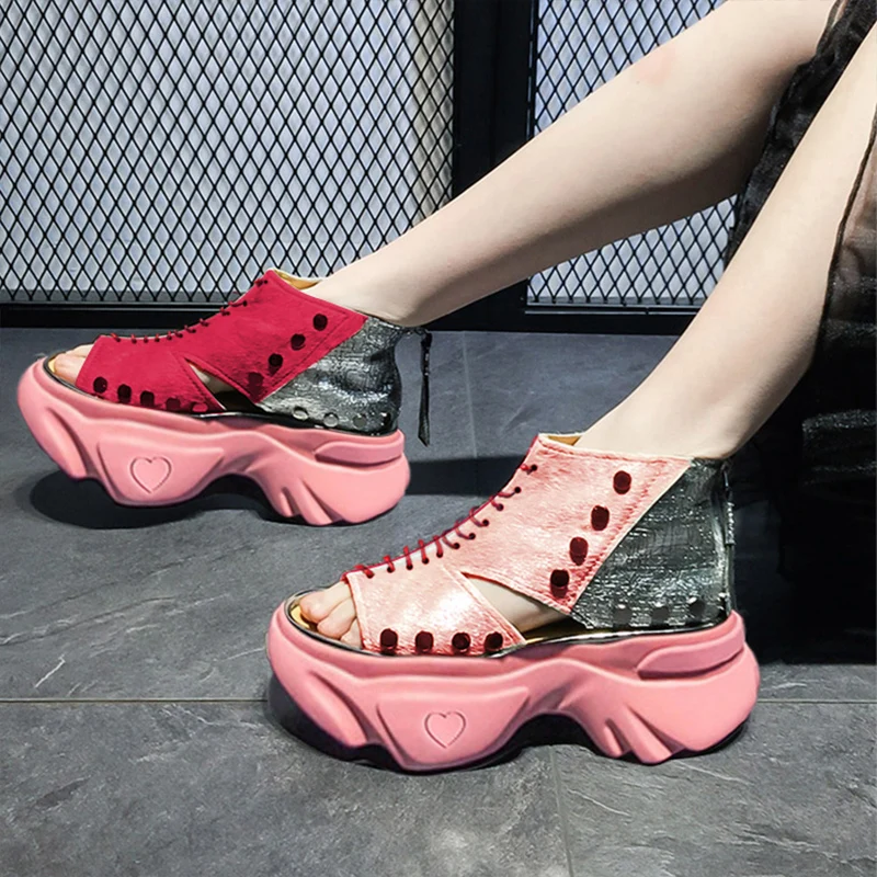 Moraima Snc European Women Shoes Summer 2019 New Leather Leisure Peep Toe Thick Bottom Increases