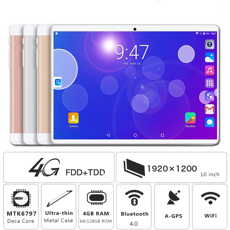 10-дюймовый планшет Deca Core 3G 4G FDD LTE 4 Гб ОЗУ 64 128 ГБ диск Android 7 0 две sim-карты GPS планшеты
