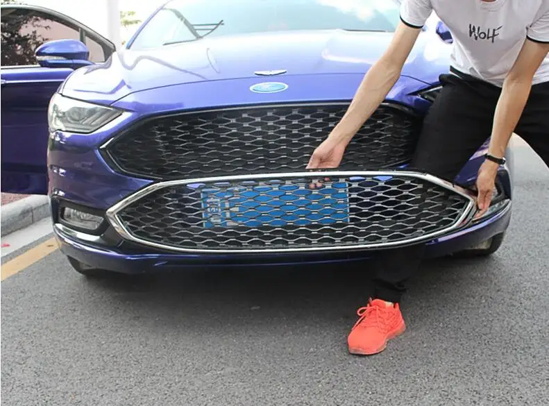 

Black Primer Car Front bumper Mesh Grille Grills Honeycomb Cover For 1718 Ford Mondeo/ Fusion 2017 2018 Mustang Style By EMS