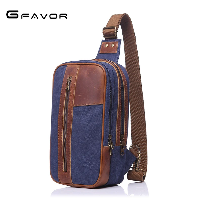 

G-FAVOR Famous Brands design Shoulder Chest bag For Men High Quality Canvas Crazy Horse Cowhide Leather Men Waist Packs Zipper