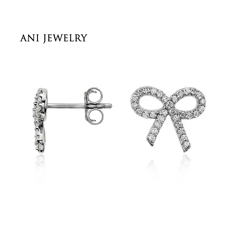 

ANI 14K White Gold (AU750) Women Stud Earrings 0.23 CT Certified I/S1 Diamond Bowknot Engagement Earrrings Jewelry Customized