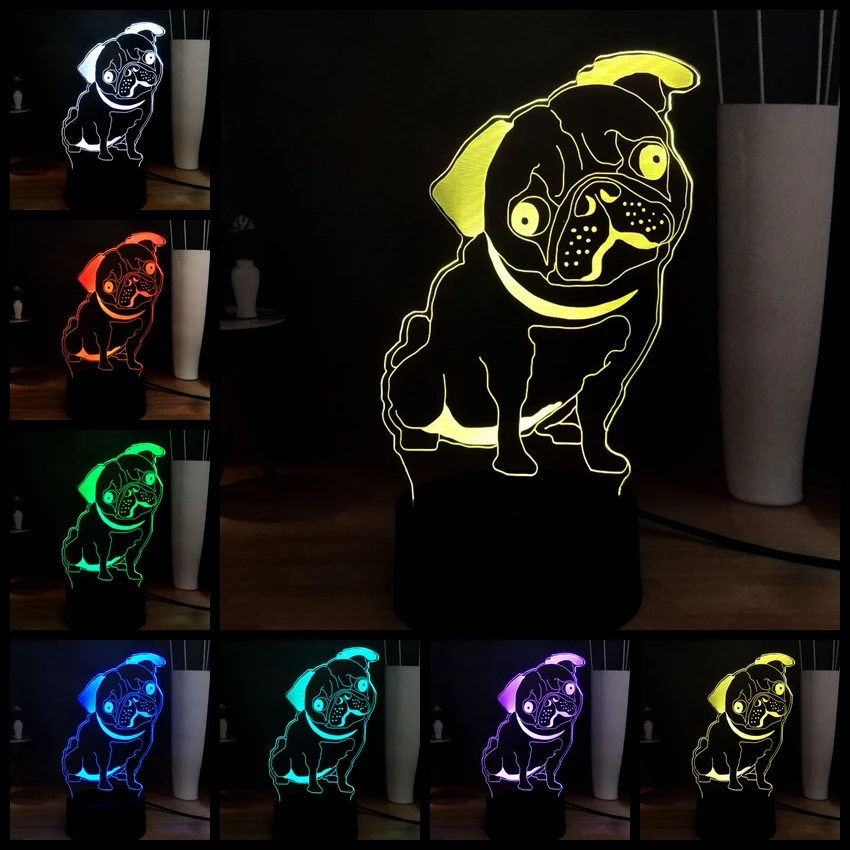 Акриловый 3D Блеск бульдог Мопс щенок светодиодный ребенок сна простыни Dec Lave USB