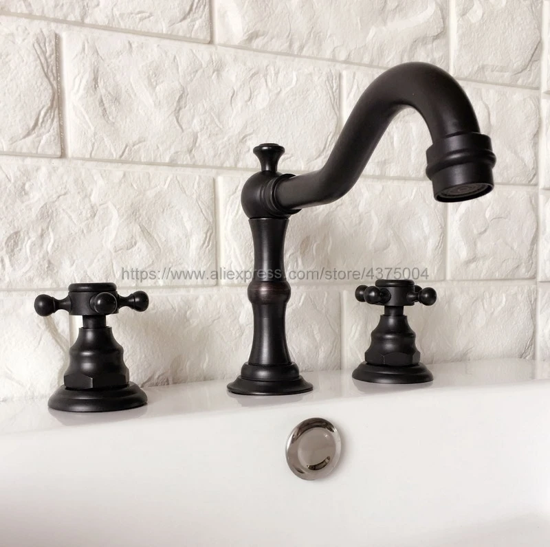 Basin Faucets Oil Rubbed Bronze Widespread Bathroom Sink Faucet Double Cross Handle 3 Hole Bathbasin Mixer Taps Nhg066