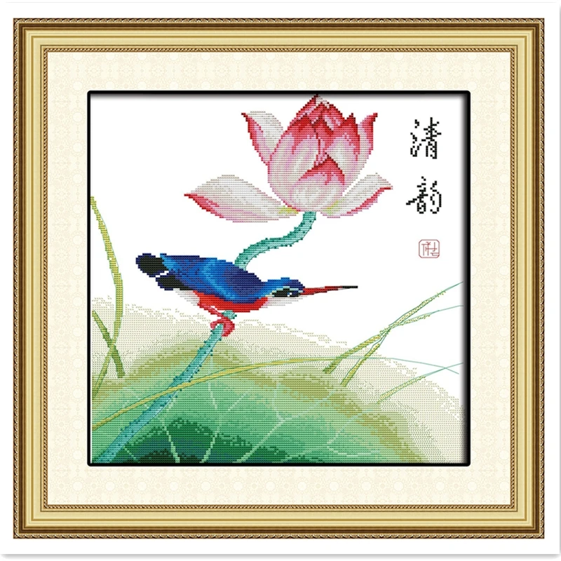 

Refreshing Embroidery Cross Set 11CT 14CT Printed On Canvas Chinese Counted Cross Stitch Pattern Home Decor Needlework DIY Set