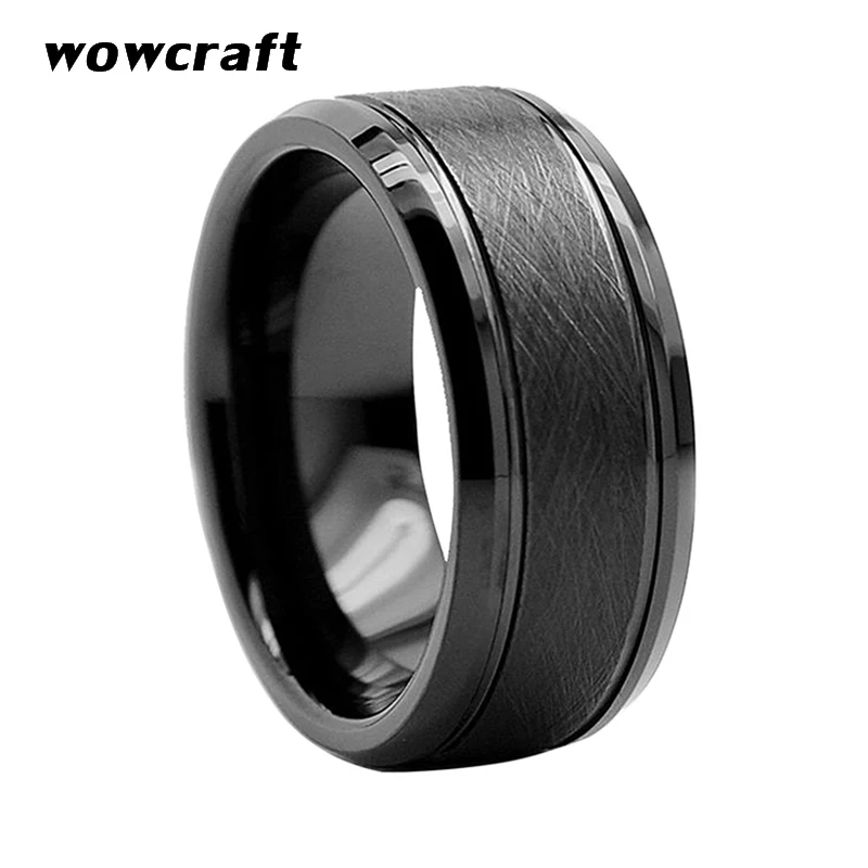 

8mm Mens Womens Black Tungsten Carbide Wedding Band Rings Fashion Brushed Finish Beveled Edges Comfort Fit Personal Customize