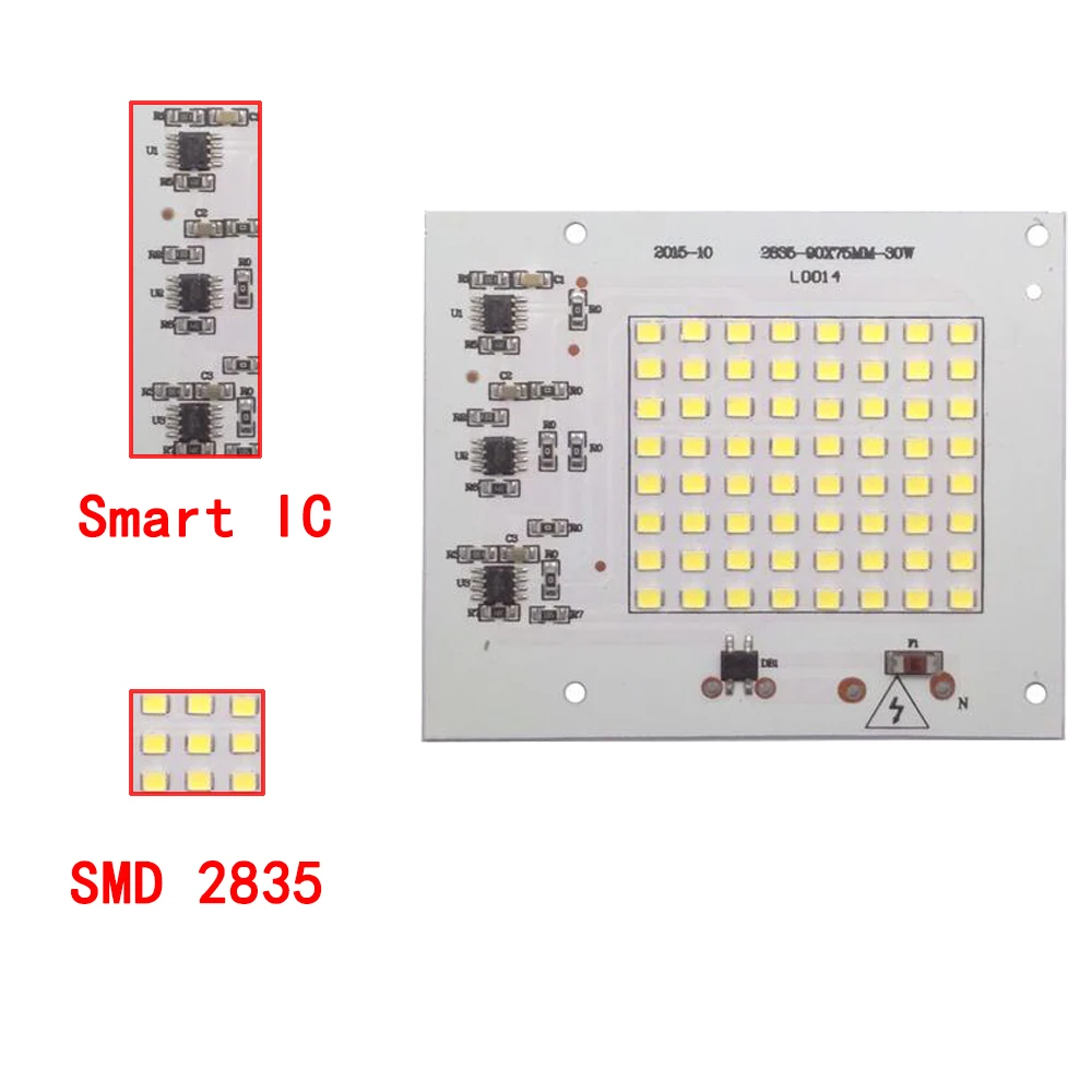 30 шт./лот светодиодный SMD чип для наводнения светильник 10 Вт 20 Вт 30 Вт 50 Вт 100 Вт ac220в вход умный IC светильник с бусинами для DIY наружной лампы