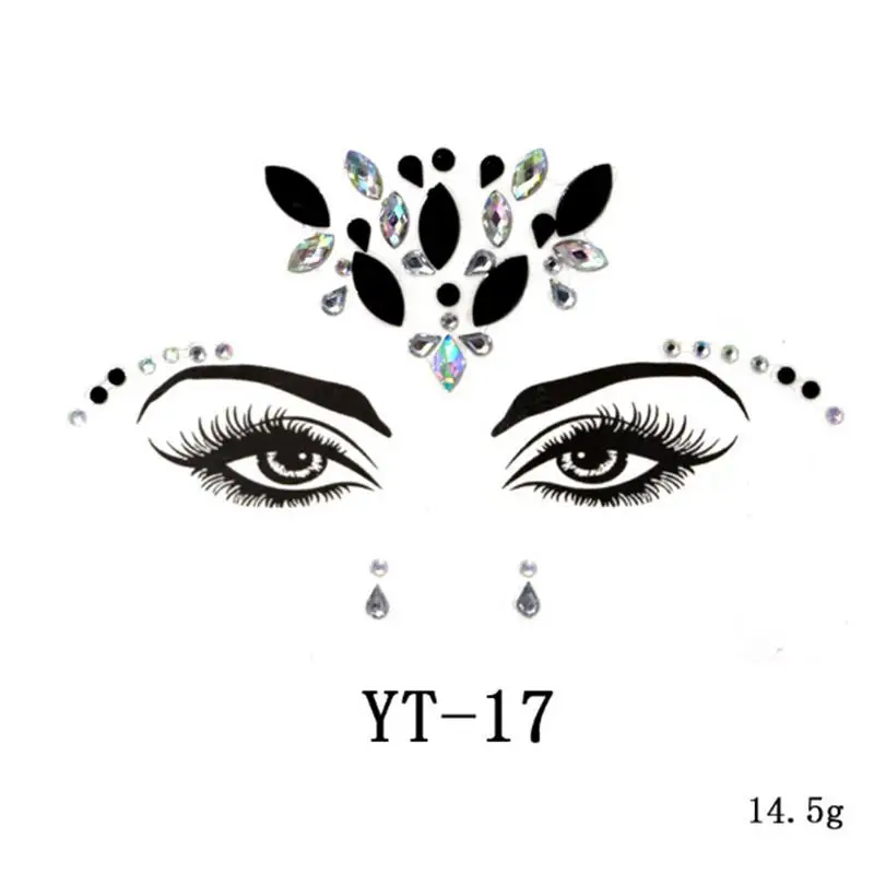 1 шт. праздничные вечерние наклейки с татуировкой, Алмазная наклейка из полимера с прозрачными стразами, брови, макияж лица, горный хрусталь, наклейка - Цвет: YT17