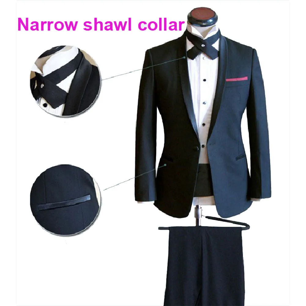 Costumes Sur Mesure Custom Made Navy Blue Men Wedding Suits For Men Narrow Shawl Lapel,Tailoring Groom Suit Slim Fit Tuxedos