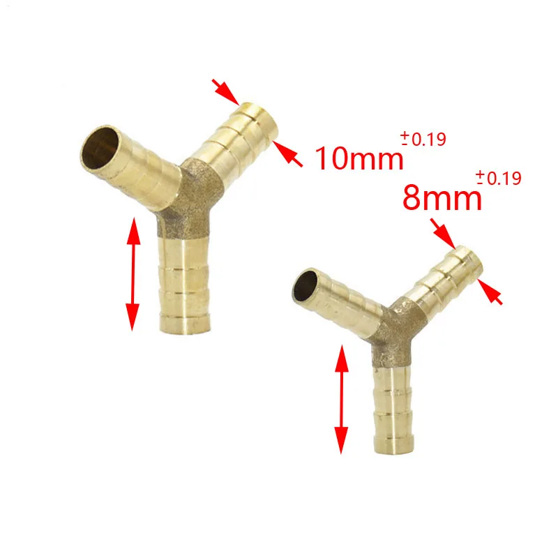 Y-Форма латунь шланг фитинги тройник 8 мм 10 мм 3 Way шланг трубки Barb Медь колючей муфта разъем адаптера 5 шт