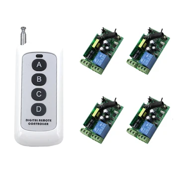 

2017 New 85V 110V 120V 220V 250V 10A 1CH RF Wireless Remote Control Switch System 1 X Transmitter + 4X Receivers 315/433 MHZ