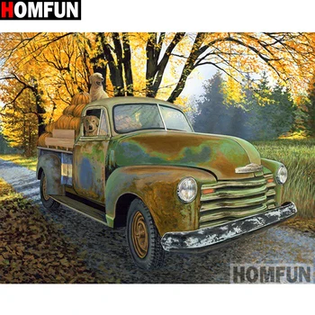 

HOMFUN Full Square/Round Drill 5D DIY Diamond Painting "Dog cart pumpkin" Embroidery Cross Stitch 5D Home Decor Gift A13985