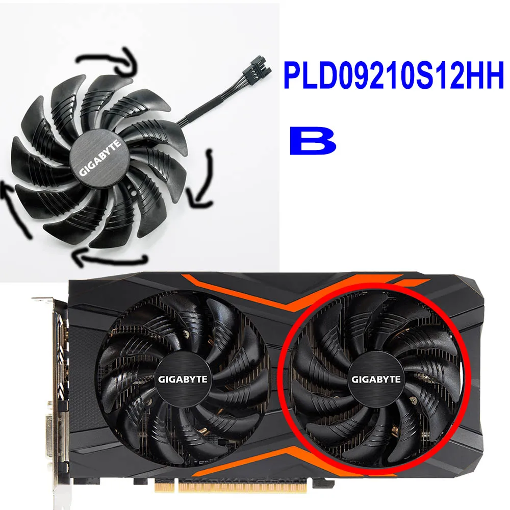 PLD09210S12HH B Для Gigabyte GeForce GTX 1050 G1 1060 Aorus RADEON RX 580 570 470 480 GTX 960 PLD09210S12HH 88 мм Графика карты вентилятор охлаждения - Цвет лезвия: PLD09210S12HH B