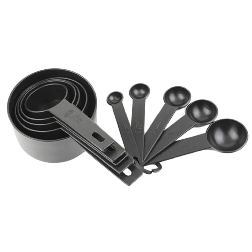 10Pcs/set Black Plastic Measuring Spoon Measuring Cup kitchen Baking Utensil Set Measuring Scoop Tool For Baking Coffee Tea