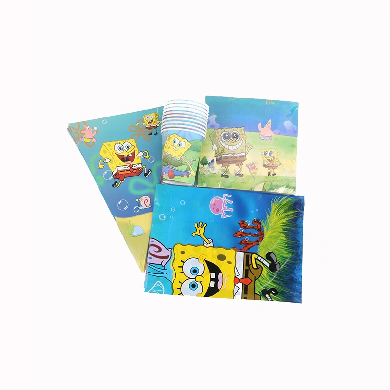 

41pcs/lot Cartoon Children's Birthday Party SpongeBob Theme Party Tableware Paper Cup Tablecloth Napkin La Banner Party Decorati