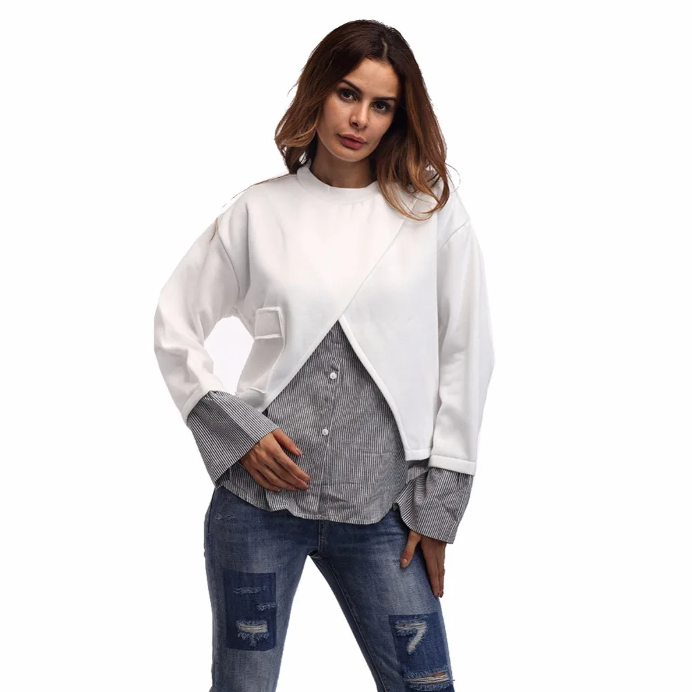 Fake 2 Piece Autumn Women t shirt 2017 Long Sleeve Loose T shirt for women T Shirt Femme Casual Tops&Tees One size for all (3)