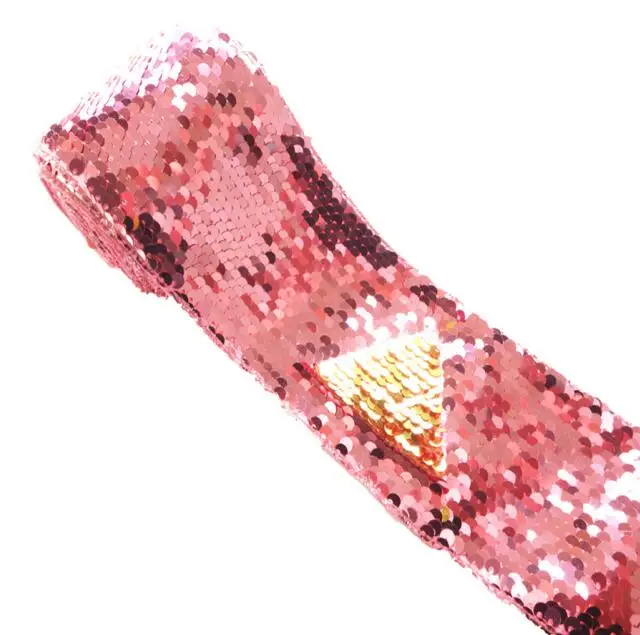 1 ярд " 75 мм двойные цветные двусторонние пайетки лента DIY полиэстер банты для волос Blingbling материалы ручной работы MD19012602 - Цвет: Pink Gold