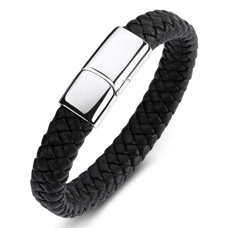 2018 Trendy Bracelet For Men Genuine Leather Braided &amp Bangles Classic Stainless Steel Magnetic Clasp accessories Gifts |
