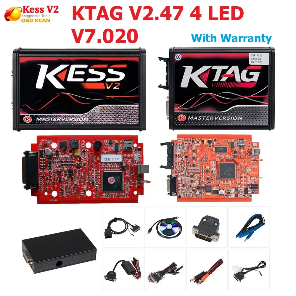 

KESS V2 V2.47 V5.017 EU Red ECM Titanium Winols KTAG V7.020 4 LED Online Master Version ECU OBD car/truck Programmer tool