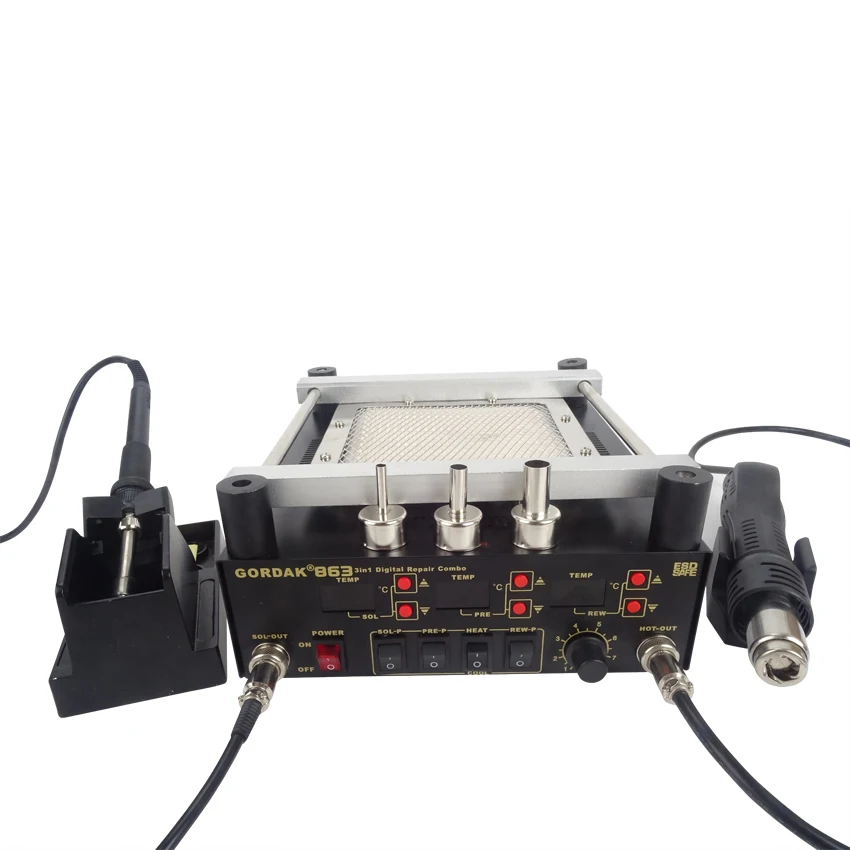 Gordak 863 BGA наладочная станция 3 в 1 тепловая пушка паяльная + Электрический паяльник