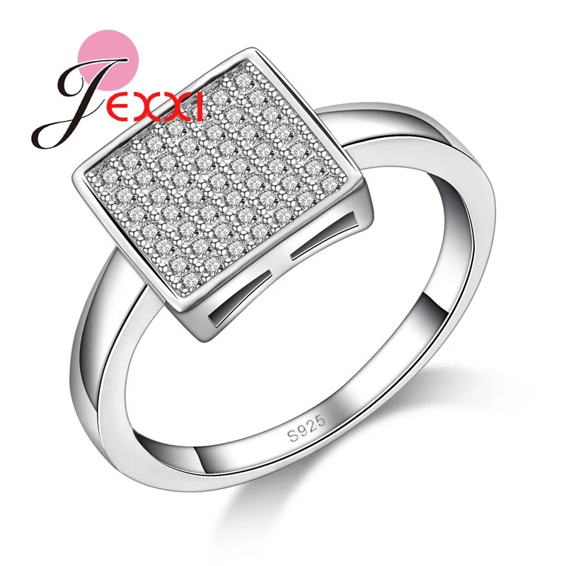 

JEXXI Simple Design Square Cut Shiny Zircon Rhinestone Decoration Women Rings High Quality 925 Sterling Silver Jewelry Wholesale