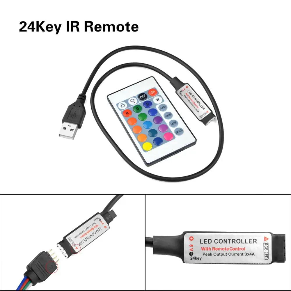 Беспроводной мини 3 ключа диммер/24Key инфракрасный пульт/17Key DC 5 В USB мощность RGB Светодиодная лента управление Лер 5 в RGB Светодиодная лента освещение