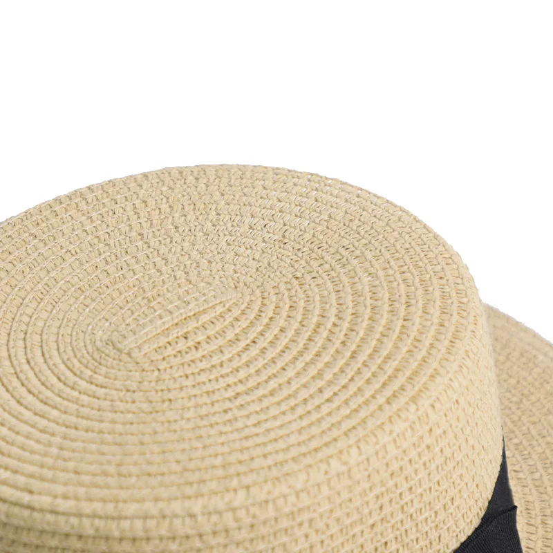 Women Boater Hat Fashion Ladies Bow Ribbon Straw Hats Summer Outdoor Vacation Beach Caps Girl Round Flat Top Foldable Cap CP0172 (4)