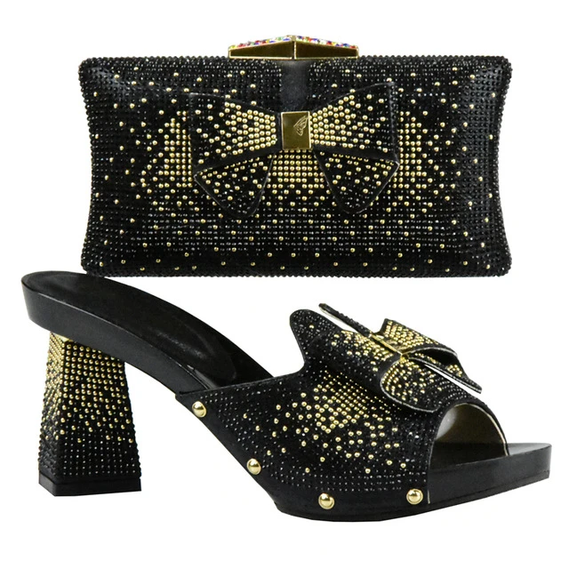 Nigérian argent Décoré Strass Femmes Africaines jaune Et Ensembles or Mariage Assorties peach vert Nouveau Noir Sac Chaussures Ensemble Avec Mode Chaussure wSUCxgq7