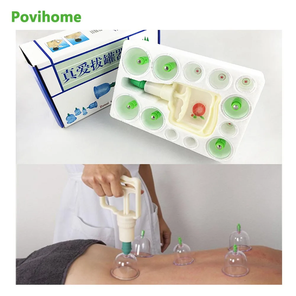 Povihome 12Pcs Cupping Device Acupuncture Suction Cup Set Massage Cup Therapy Vacuum