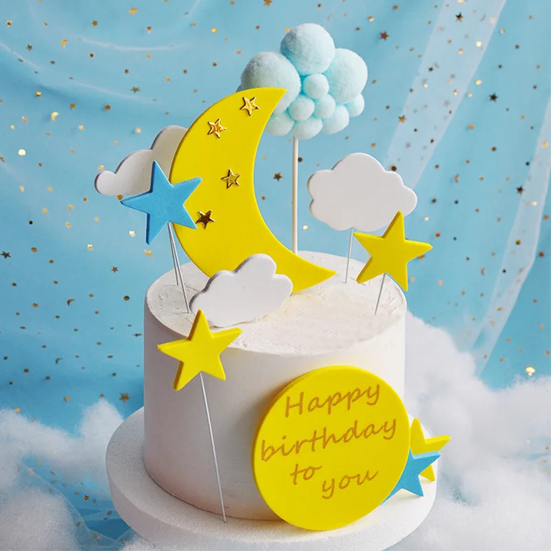 

1 Set Cloud Moon Stars EVA Birthday Cake Topper for Cake Decoration Party Cupcake Party Decoracion Topper Favor Cake Toppers